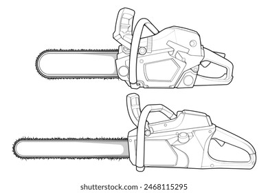 Bundling set of Chainsaw isolated illustration, vector art, Chainsaw vector, petrol chain saw, modern chainsaw, art concept, vector.
