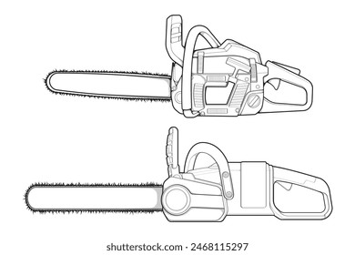 Bundling set of Chainsaw isolated illustration, vector art, Chainsaw vector, petrol chain saw, modern chainsaw, art concept, vector.
