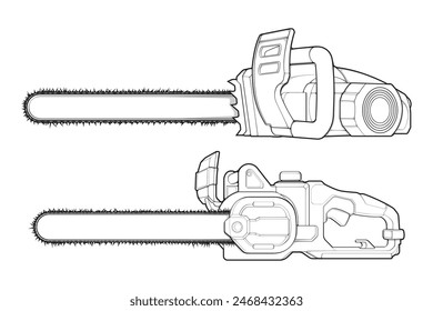 Bundling set of Chainsaw isolated illustration, vector art, Chainsaw vector, petrol chain saw, modern chainsaw, art concept, vector.
