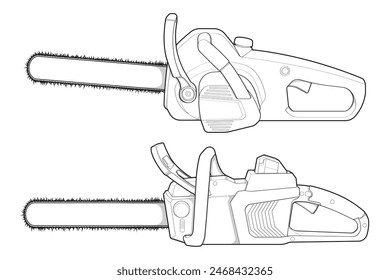 Bundling set of Chainsaw isolated illustration, vector art, Chainsaw vector, petrol chain saw, modern chainsaw, art concept, vector.
