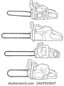 Bundling set of Chainsaw isolated illustration, vector art, Chainsaw vector, petrol chain saw, modern chainsaw, art concept, vector.