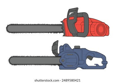 Bundling set of Chainsaw isolated illustration, vector art, Chainsaw vector, petrol chain saw, modern chainsaw, art concept, vector.
