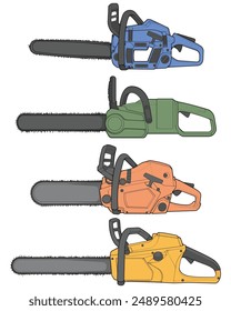 Bundling set of Chainsaw isolated illustration, vector art, Chainsaw vector, petrol chain saw, modern chainsaw, art concept, vector.
