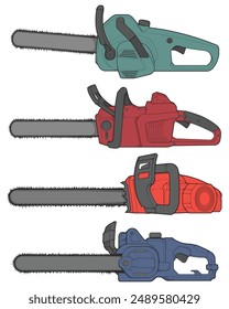 Bundling set of Chainsaw isolated illustration, vector art, Chainsaw vector, petrol chain saw, modern chainsaw, art concept, vector.
