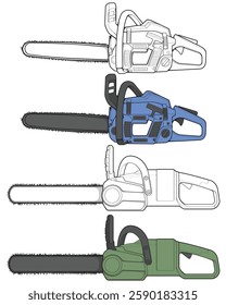 Bundling set of Chainsaw isolated illustration, vector art, Chainsaw vector, petrol chain saw, modern chainsaw, art concept, vector.
