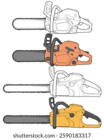 Bundling set of Chainsaw isolated illustration, vector art, Chainsaw vector, petrol chain saw, modern chainsaw, art concept, vector.
