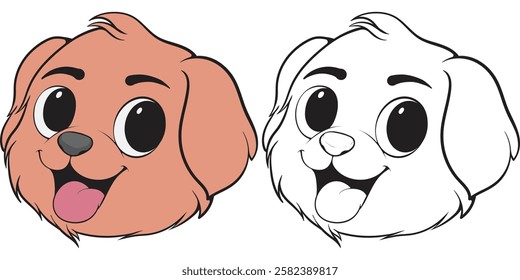 Bundling set Head Dog Character Illustration, Coloring Book Page with Dog, Isolated Head Dog with white Background.
