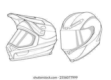 Bundling set template helmet full face line art. helmet illustration line art. helmet vector.