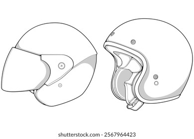 Bundling set template helmet half face line art. helmet illustration line art. helmet vector.
