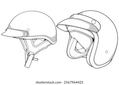 Bundling set template helmet half face line art. helmet illustration line art. helmet vector.
