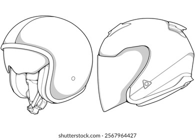 Bundling set template helmet half face line art. helmet illustration line art. helmet vector.
