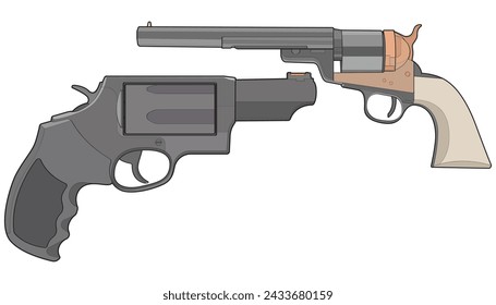 Bundling set of Vector of Revolver art, Shooting gun, Weapon illustration, Vector Revolver, Gun illustration, Modern firearm, Military concept, Pistol vector.
