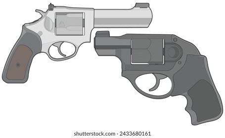 Bundling set of Vector of Revolver art, Shooting gun, Weapon illustration, Vector Revolver, Gun illustration, Modern firearm, Military concept, Pistol vector.
