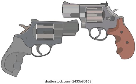Conjunto de paquete de Vector de arte Revólver, Pistola de tiro, Ilustración de arma, Revólver vectorial, Ilustración de arma, Arma de fuego moderna, Concepto militar, Vector de pistola.
