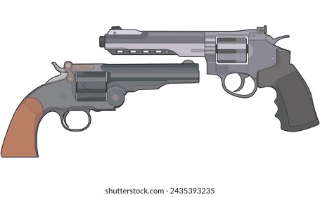 Bundling set of Vector of Revolver art, Shooting gun, Weapon illustration, Vector Revolver, Gun illustration, Modern firearm, Military concept, Pistol vector.
