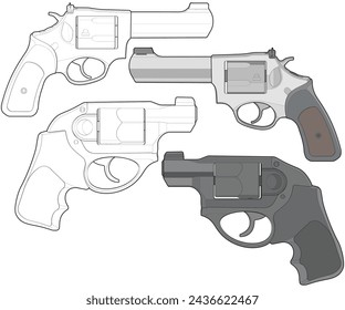 Bundling set of Vector of Revolver art, Shooting gun, Weapon illustration, Vector Revolver, Gun illustration, Modern firearm, Military concept, Pistol vector.

