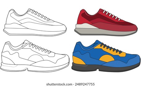 Bundling Set Vektorgrafik Sneakers Schuhe für das Training, Sneakers Schuh Vektorillustration. Sneakers Farbe voll.
