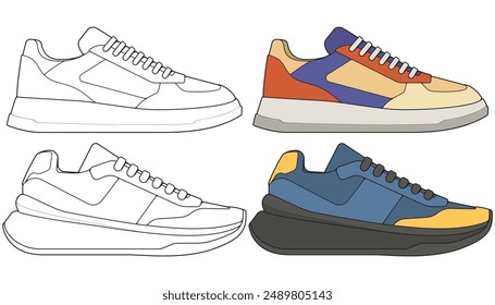 Bundling set vector sneakers shoes for training, sneakers shoe vector illustration. Sneakers color full.
