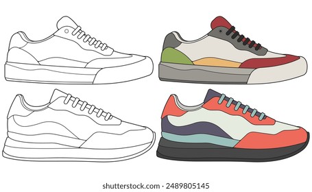 Conjunto de Vector zapatillas de deporte zapatos para el entrenamiento, zapatillas de Ilustración vectorial de zapatos. Zapatillas de color lleno.
