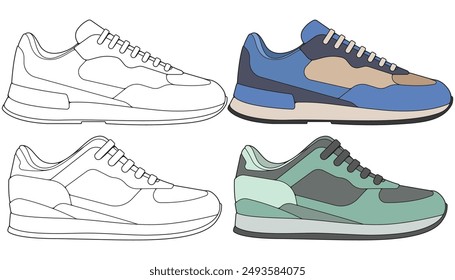 Bundling set vector sneakers shoes for training, sneakers shoe vector illustration. Sneakers color full.
