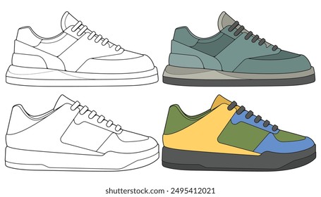 Bundling set vector sneakers shoes for training, sneakers shoe vector illustration. Sneakers color full.
