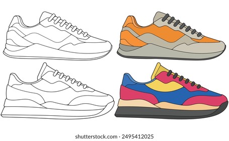 Bundling set vector sneakers shoes for training, sneakers shoe vector illustration. Sneakers color full.
