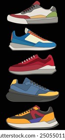 Bundling set vector sneakers shoes for training, sneakers shoe vector illustration. Sneakers color full.
