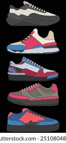 Bundling set vector sneakers shoes for training, sneakers shoe vector illustration. Sneakers color full.
