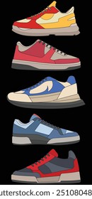 Bundling set vector sneakers shoes for training, sneakers shoe vector illustration. Sneakers color full.
