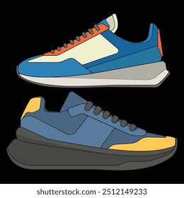 Bundling set vector sneakers shoes for training, sneakers shoe vector illustration. Sneakers color full.
