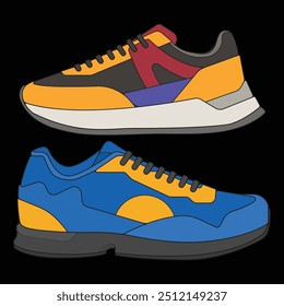 Bundling set vector sneakers shoes for training, sneakers shoe vector illustration. Sneakers color full.
