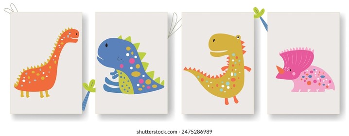 Bundling with several types of dinosaurs on a bright background.