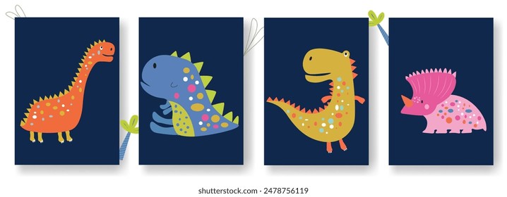 Bundling with several types of dinosaurs on a bright background.