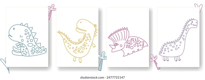 Bundling with several types of neon dinosaurs. Cute dinosaurs with a Dinosaur Day Theme. It can be used for paper design, gift wrapping, textiles, etc.