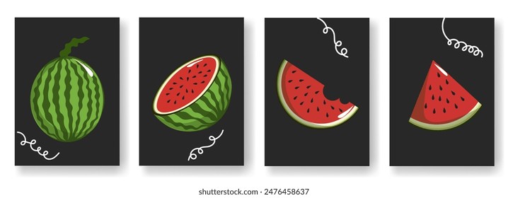 Bundling with watermelon slices on a dark background. Cute watermelon with a Watermelon Day theme. It can be used for decoration, wall hangings, wallpaper, etc