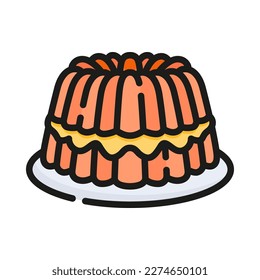 Kuchen gefüllt Umriss Symbol. Süßer Bundetkuchen. Vektorgrafik.