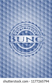 Bung blue badge with geometric pattern background.