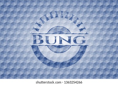 Bung blue badge with geometric pattern.