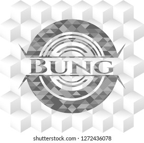Bung grey badge with geometric cube white background
