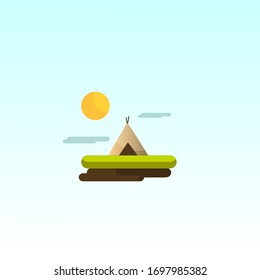 bungalo on blue background sky sun
