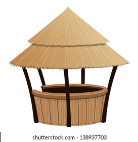 Bungalow bar with a reed roof on a white background