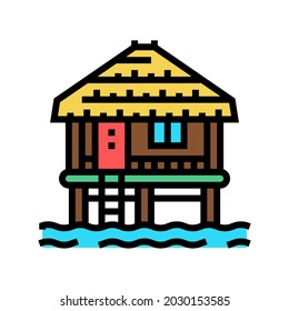 bungalow building on water color icon vector. bungalow building on water sign. isolated symbol illustration