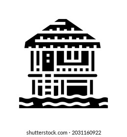 bungalow building on water glyph icon vector. bungalow building on water sign. isolated contour symbol black illustration