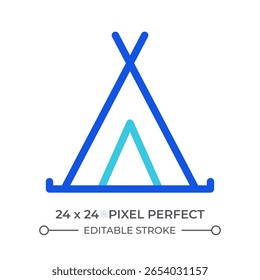 Bungalow colorful line ui icon. Camping site. Touristic tent, vacation. Outdoor adventure, culture house. Isolated vector duotone linear symbol. User interface element, pixel perfect