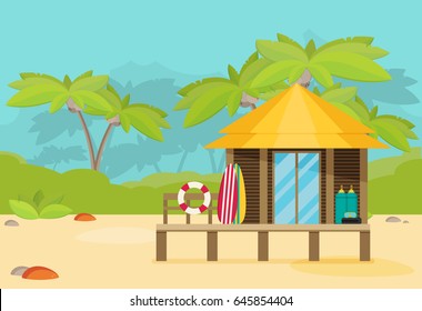Bungalow flat vector illustation with jungle