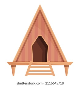 Bungalow hotel icon cartoon vector. Tropical house. Island villa