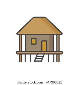 Bungalow, house flat line colored icon.