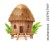 Bungalow hut, straw vector African thatched nipa house, village bamboo beach tent building roof. Poor people shack, Hawaii summer tropical camp construction. Cartoon traditional bungalow hut clipart