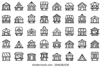 Bungalow icons set outline vector. African cabin. Beach cottage