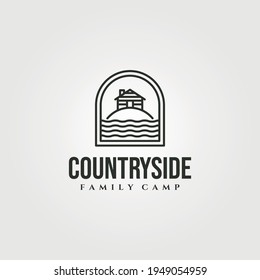 bungalow island line art icon logo vector symbol illustration design. cabin and beach logo design
